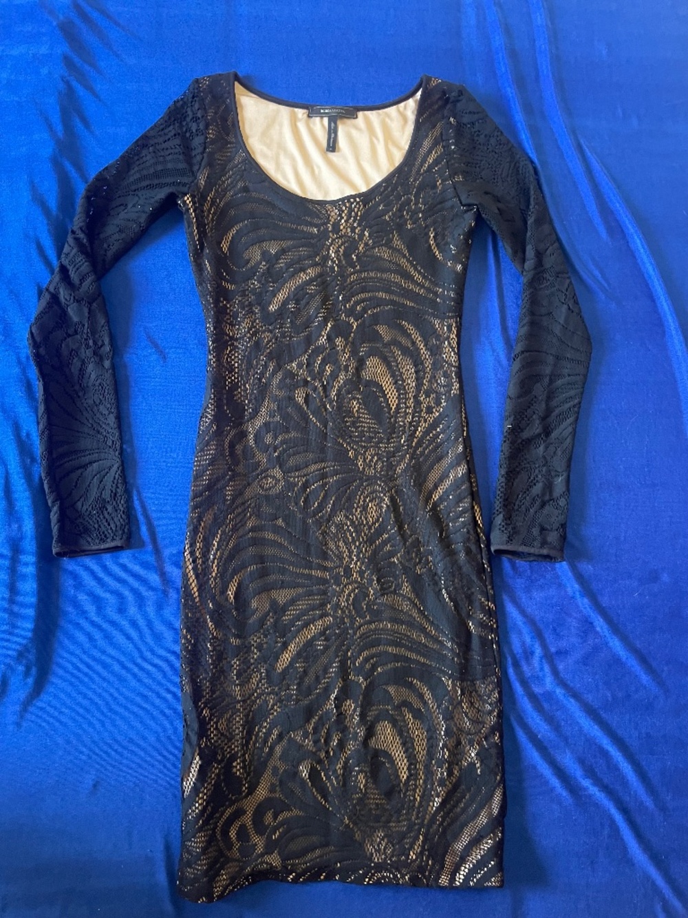 BCBGMAXAZRIA Black Lace Mini Dress Nude Lined Y2K Going Out Party Dress